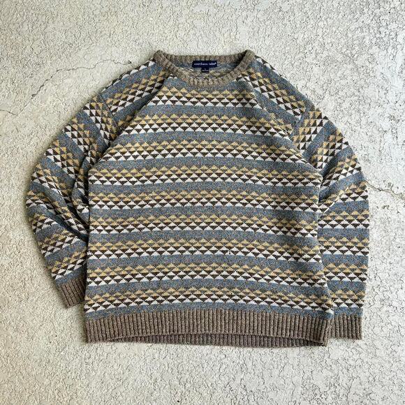 Vintage 90s Cream Colored Geometric Patterned Sweater. Sz L - Picture 1 of 4